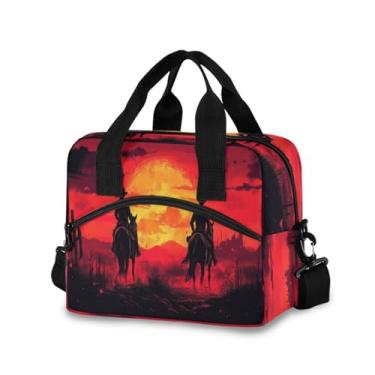 Imagem de Blueangle Lancheira isolada com estampa de cowboy do oeste americano, alça de ombro removível e alça - lancheira reutilizável para homens e mulheres (256)