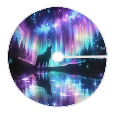 Imagem de ATTX Aurora Boreal Saia de árvore de Natal de lobo 128 cm, decoração festiva para festas de Natal e Ano Novo #219