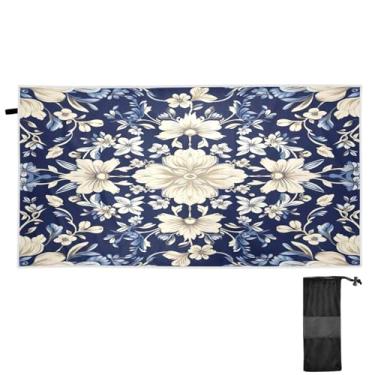 Imagem de ATTX Toalha de praia azul e branca 76 x 152 cm - Cobertor de microfibra leve de secagem rápida e resistente à areia para piscina, ioga, academia e viagens | Esportes de banho de natação multiuso #503