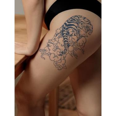 Imagem de Suco de ervas semipermanente majestoso nuvens de tigre padrão 7-14 dias sem derramamento não reflexivo braçadeira tatuagem ombro braço perna cintura abdominal costas corpo impermeável tatuagem adesivo