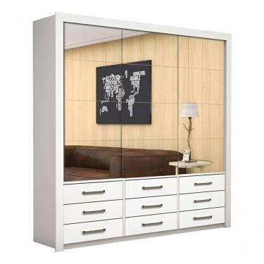 Imagem de Guarda Roupa Sevilha Premium 3 Portas 9 Gavetas Com Espelho Carioca Moveis Branco