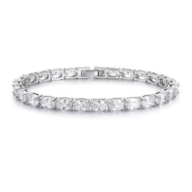 Imagem de MDFUN Pulseiras femininas de tênis banhadas a ouro branco 18K, diamante simulado de zircônia cúbica redonda 4-6 mm joia feminina presente 16,5 polegadas, 6.5 inches, Latão, Zircônia cúbica