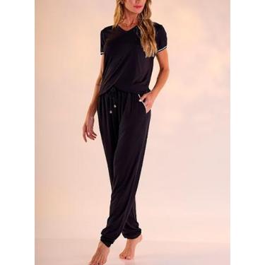 Imagem de Pijama Longo Pzama 100183 Feminino Viscolycra T. P/EG, M, 003, Preto