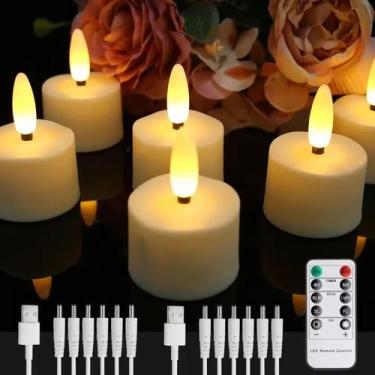 Imagem de Velas LED Recarregáveis Tipo Tea Light 6/12/18/24pcs Sem Chama Com Efe