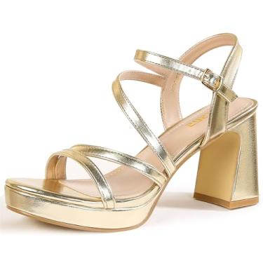 Imagem de rsxses Sandálias Femininas Plataforma Douradas, Salto Grosso, Alto Com Tira No Tornozelo, Bico Aberto, Sapatos De Casamento, Tamanho 6,5
