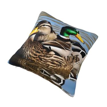 Imagem de Pato Mallard - Almofada quadrada decorativa - Design reversível, zíper oculto, poliéster macio para sofá, cama e carro - Hipoalergênico 50,8 cm x 50,8 cm