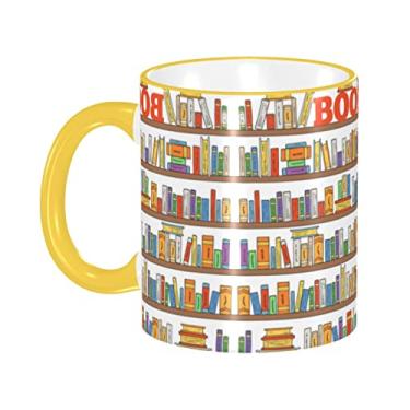 Imagem de Ourdovi Coleção de prateleiras de livros engraçadas e xícara de café expresso de cerâmica escada, caneca de cerâmica revestida DIY, para café, sopa, chá, leite, latte, cacau quente, colorido divertido