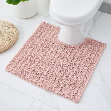 Imagem de ILANGO Tapetes de banheiro rosa em forma de U 61 x 61 cm, tapetes de banho de chenille absorventes extramacios, tapete de banho felpudo grosso antiderrapante, lavável na máquina, tapetes de banho