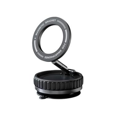 Imagem de Suporte de telefone de carro, forte magnético à prova de choque, ventosa dobrável rotativa de 360° para painel de vidro, universal para todos os smartphones (preto)