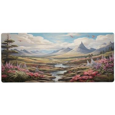 Imagem de Wassud Lindo mouse pad de paisagem para jogos com base de borracha antiderrapante, mouse pad longo para teclado de computador com borda costurada, almofada grande à prova d'água para escritório, casa