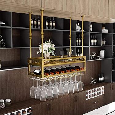 Imagem de APUM Rack de vinho suspenso, suporte ajustável para copos de vinho, suporte de taças de metal, prateleira de vidro de metal de 2 camadas, para bar, cozinha, restaurante