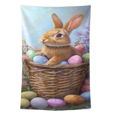 Imagem de STAYTOP Tapeçaria de parede de coelho da Páscoa e ovo para decoração de casa, decoração de dormitório, sala de estar, quarto, tapete de parede (90 × 60 pol)