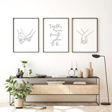 Imagem de 3 peças de mãos dadas 20 x 30 cm presente de arte de parede para casa moderna, escritório, sala de estar, decoração de quarto, pôster de tela sem moldura, presente de arte de parede