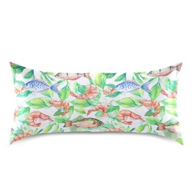 Imagem de Burbuja Fronha de cetim de plantas de peixe para cabelo e pele tamanho king size 50,8 x 101,6 cm, capa de almofada antirrugas super macia com fecho de envelope