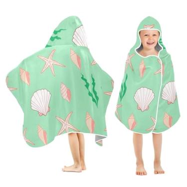 Imagem de Burbuja Toalha de banho com capuz de algas marinhas para crianças, toalha de praia de pelúcia macia absorvente para chá de meninas e meninos 3-10 anos, 61 x 127 cm