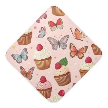 Imagem de Burbuja Toalha de banho para bebês Cakes Butterfly - Toalha com capuz de musselina macia e absorvente para recém-nascidos, 76 x 76 cm