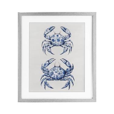 Imagem de Stupell Industries Vintage Toile Crabs Impressão emoldurada cinza sob vidro, design por Lettered and Lined, 16 x 13