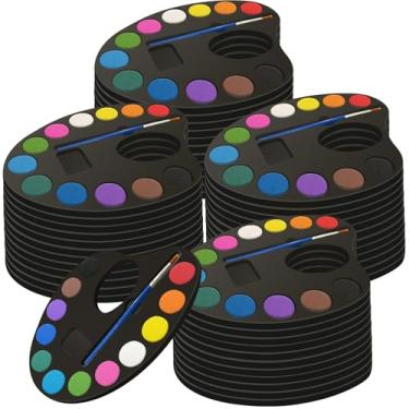 Imagem de OSIMIG Pacote com 48 conjuntos de tinta aquarela a granel, com 12 cores vibrantes e 48 pincéis, conjuntos de tintas laváveis para crianças e adultos, presente ideal para lembrancinhas de pintura de