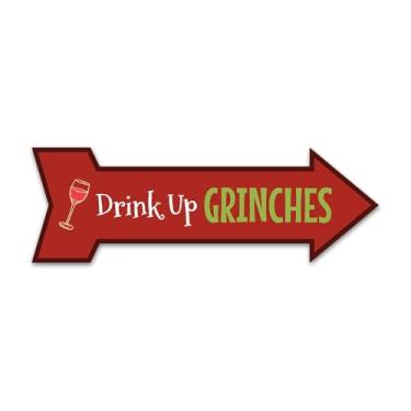 Imagem de Placa de parede ou porta Arrow Shape Plus Drink Up Grinches (direita) 30 x 10 cm | Decoração de Natal