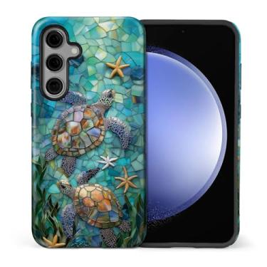 Imagem de CARLOCA Capa para Samsung Galaxy S25 FE, design de mosaico de vitral de tartaruga marinha - TPU macio de proteção dupla híbrida + PC rígido, capa antiarranhões à prova de choque masculina e feminina
