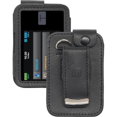 Imagem de Capa para Tandem t: Bomba de insulina Slim X2, capa de ajuste [proteção de tela embutida] e [clipe de cinto de metal giratório] - Couro vegano preto