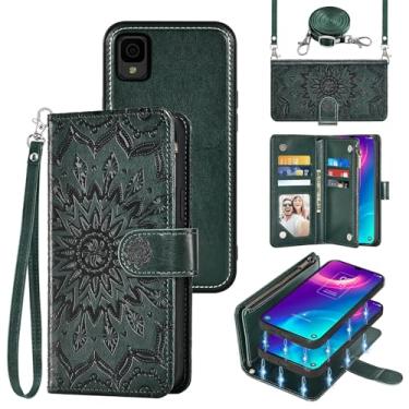 Imagem de Capa de telefone para TCL 30Z/30 LE T602DL Carteira com zíper magnética destacável com protetor de tela, alça transversal com alça flip para cartão TCL30Z 30 Z 30LE 4G LTE 2022 6,1 polegadas, verde