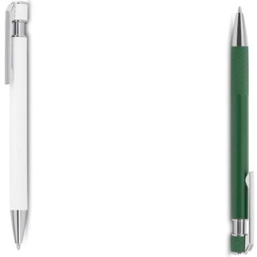Imagem de Caneta Esferográfica com Corpo em Alumínio Reciclado, Tinta Azul, Ponta Média, Refil Substituível Tipo Parker, Clipe Cromado, Ambidestra (Branco e Verde)