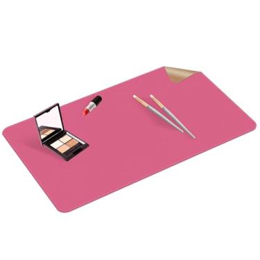Imagem de Tapete de maquiagem para penteadeira para proteger o topo da mesa, tapete de maquiagem de dupla face, almofada de mesa fácil de limpar - acessórios à prova d'água e à prova de óleo, 80 x 40 cm (rosa