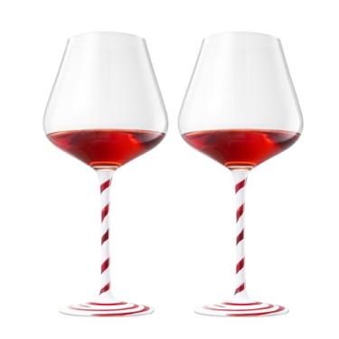 Imagem de Khen Conjunto de 4 taças de vinho de bengala doce de Natal com 4 taças listradas vermelhas e brancas de 590 ml para festas festivas de inverno, decoração de bar, cozinha, jantar, presente