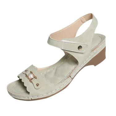 Imagem de Sandália feminina fashion casual versátil fivela primavera verão confortável salto grosso bico aberto lazer ao ar livre calçado material PU, Verde, 38