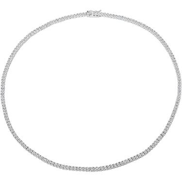 Imagem de Bling Bling NY Colar unissex micro skinny magnífico 2 mm acabamento prata uma fileira de strass colar gargantilha de zircônia cúbica 35,5-55,88 cm pulseira 16,5-20 cm, Latão, Zircônia cúbica