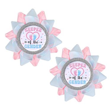 Imagem de Broche Keeper Of The Gender Pin Boy Or Girl Unveiling Ribbon Button Pin Rosa ou Azul Gênero Revelar Ideias para Gênero Revelar Decorações de Festa Suprimentos de Chá de Bebê