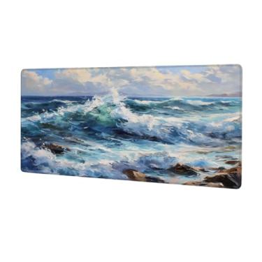 Imagem de Tapete de rato grande, azul celeste, recifes marítimos, à prova d'água, protetor de mesa, tapete de proteção de mesa com base de borracha antiderrapante para escritório, computador, teclado, laptop e