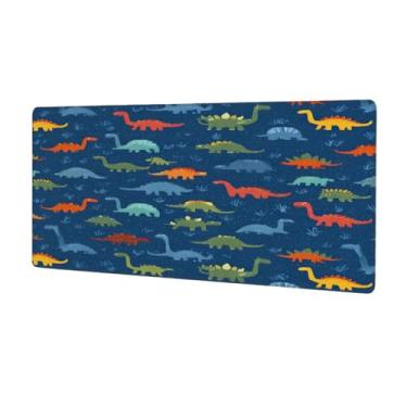 Imagem de Tapete de rato de dinossauros coloridos grandes e coloridos à prova d'água para computador tapete protetor de mesa com base de borracha antiderrapante para escritório, computador, teclado, laptop e