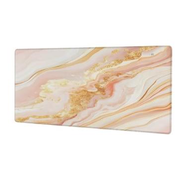 Imagem de Tapete de mouse grande em mármore rosa dourado à prova d'água para computador estendido tapete protetor de mesa antiderrapante base de borracha para escritório, computador, teclado, laptop e mesa de