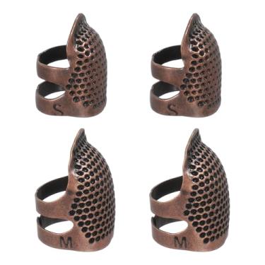 Imagem de PATIKIL Dedal de costura, 4 peças de dedais de metal para costura à mão, protetor de dedo ajustável, kit de suprimentos de artesanato, acessórios, bordado, à mão, ferramentas DIY, vermelho cobre
