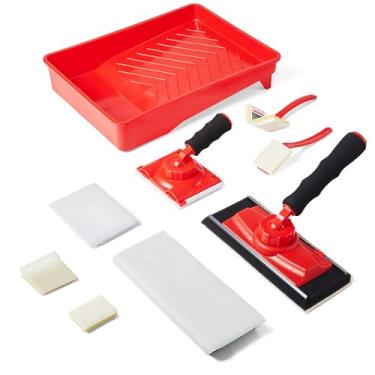 Imagem de GESENWIN Kit de ferramentas para aparador de tinta, conjunto de almofadas de 23 cm, 9 peças com almofada de retoque de acabamento, pintor de parede e teto de canto, alça de rotação de 360° Aparador de