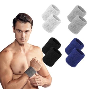 Imagem de 8 pulseiras esportivas, pulseiras esportivas para homens, mulheres e crianças, pulseiras esportivas absorventes, pulseiras elásticas para corrida/basquete, futebol/tênis (preto, branco, cinza, azul