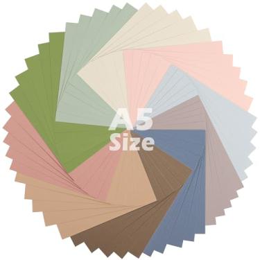 Imagem de 50 folhas A5 tamanho Morandi cores mistas cartolina 14 x 21 cm, papel boho 250 g/m², papel grosso para fazer cartões, scrapbook, artesanato UAP31A550