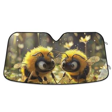 Imagem de Toldo de sol bonito de abelhas de desenho animado para para-brisa de carro personalizado retrátil animal protetor solar automotivo S, 134,6 cm x 59,7 cm