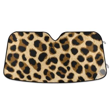 Imagem de Toldo de sol marrom bege com estampa de leopardo para para-brisa de carro dobrável personalizado caminhão para-brisa dianteiro retrátil L, 144,8 cm x 80 cm