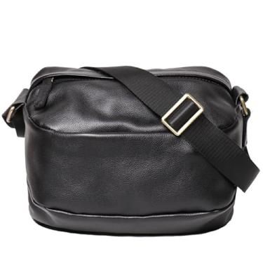 Imagem de Bolsa tiracolo masculina de couro – Bolsa de ombro vintage preta com fivela e bolso traseiro com zíper para viagens diárias