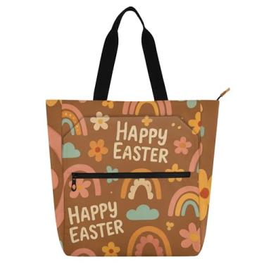 Imagem de Linda sacola marrom com flores arco-íris para mulheres, trabalho, lona, praia, livros, zíper, bolsas para professores, presentes para amantes de livros