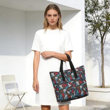 Imagem de Embalagem com todas as sacolas leves embaláveis de 23L, bolsa de compras dobrável resistente à água, sacola de compras reutilizável, tecelagem geométrica