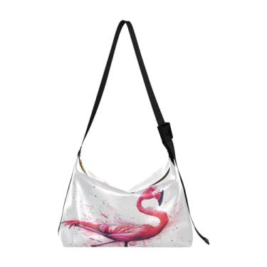 Imagem de Flamingo of Watercolour Bolsa tiracolo de couro vermelha, bolsa de couro com alça, bolsa de ombro feminina com bolsos