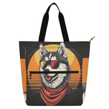 Imagem de Husky Dog Sacola engraçada para mulheres, trabalho, lona, escola, com zíper, bolsas para professores, presentes para amantes de livros
