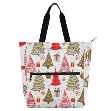 Imagem de GAIGEO Bolsa de trabalho feminina vermelha verde com árvores de Natal em lona escolar bolsa para livros bolsa feminina infantil com compartimentos