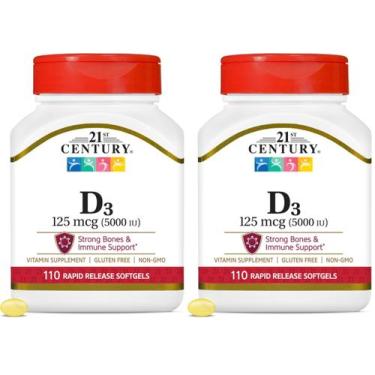 Imagem de Vitamina D3 21st Century 125 mcg 5000 UI 220 Cápsulas Blandas