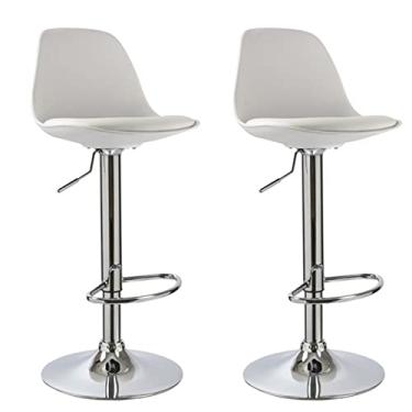Imagem de Banco de bar, conjunto de 2 cadeiras de bar, banco de bar de café da manhã de cozinha com apoio para os pés, banco de balcão giratório, ajustável em altura, banquinho de jantar ilha de cozinha, branco
