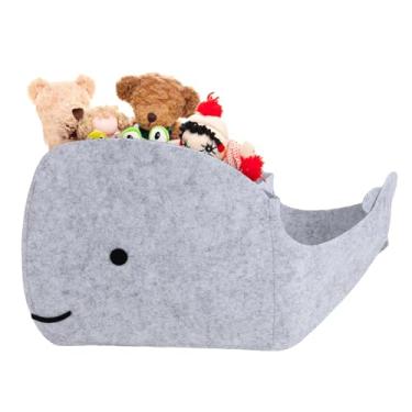 Imagem de POCREATION Caixa de Armazenamento de Feltro, Cesta de Armazenamento Dobrável Em Formato de Baleia para Roupas Brinquedos Livros, Com Material Lavável para Casa Quarto Armário Berçário (Cinza)